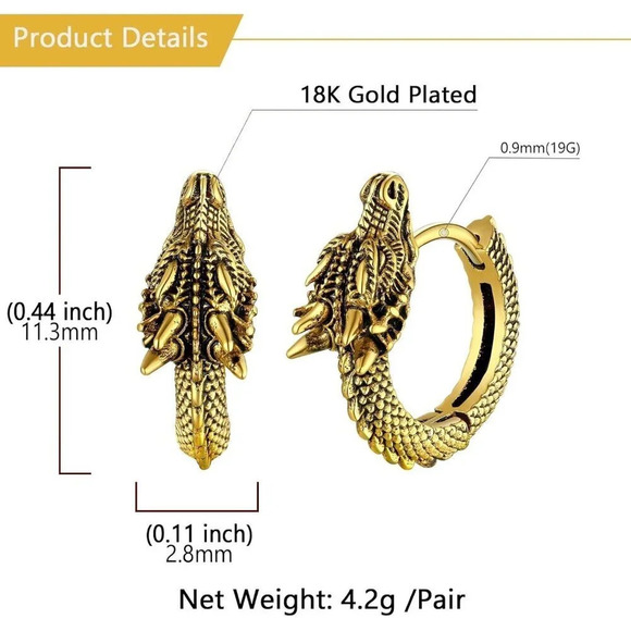 Women Hypoallergenic Stainless Steel Stud Huggie Personalized Dragon  Earrings - Picture 5 of 9